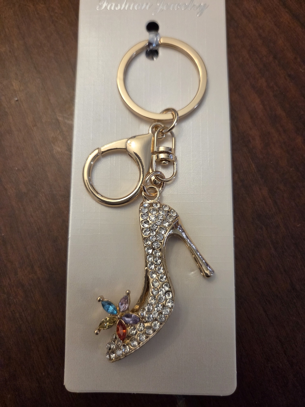 Gold Crystal High Heel Keychain Charm - Women Shoes Accessory